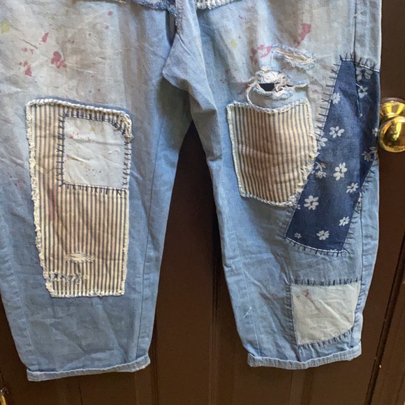 Free People Azalea Patchwork Blue Jeans size 29 Blue Daisy Bandanna - Picture 7 of 16